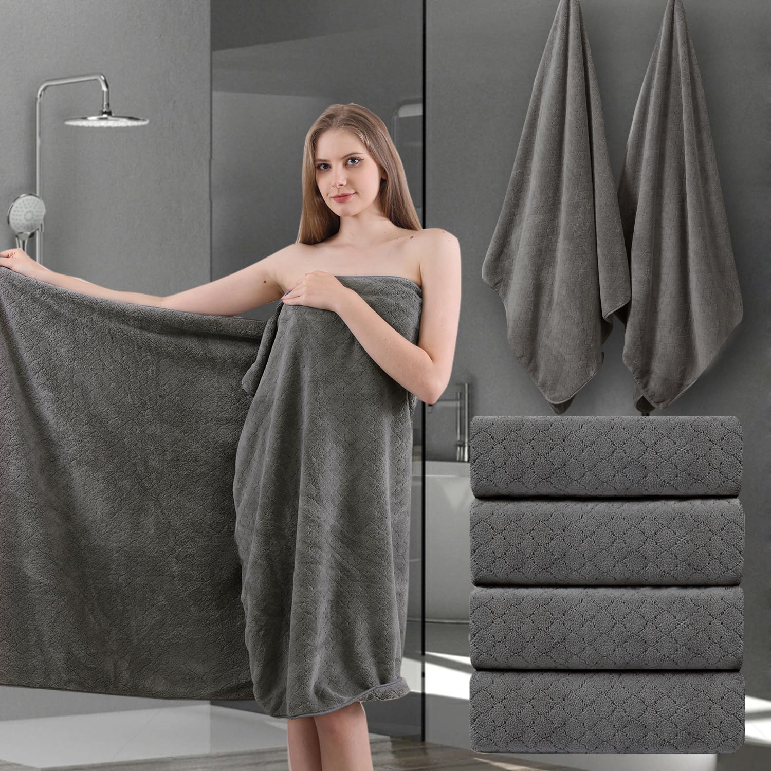 Ycosy Extra Large Bath Towels Set 35x70 Inches - Luxury 600 GSM Oversized Bath Sheet Towel,Ultra Soft Microfiber - Quick Dry,Highly Absorbent Shower