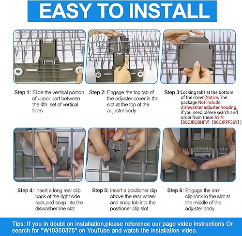 Miniatura 3 de Actualizado W10350375 Piezas de Ajuste de Estante Superior de Lavavajillas para Whirlpool WDT730PAHZ0 WDT750SAHZ0, Piezas de Estante Superior,