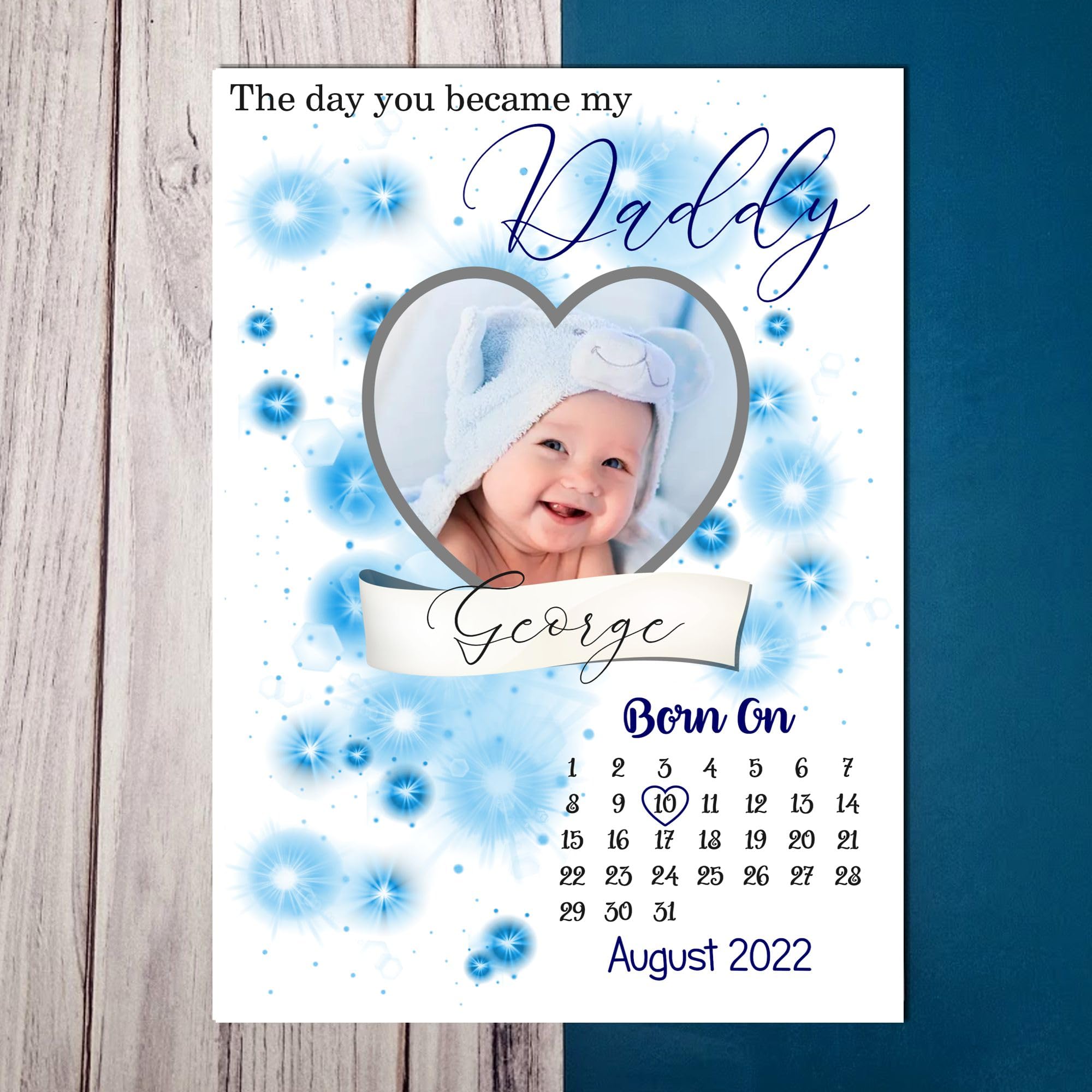 Pixie's Gifts Personalised The Day You Became My Daddy Photo Plaque for George Heart Design MDF Wood Gift for Fatherβs Day Birthday Christmas Thoughtful Keepsake Present (1 Child)
