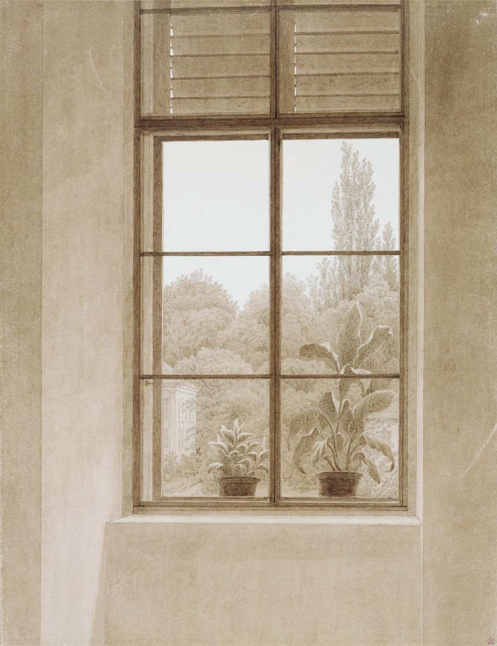 SERENDIPITP Vintage Picture Print on Canvas Wall Art Poster Window overlooking the park by Caspar David Friedrich Artwork Print Poster for Wall Decor 60x90cm