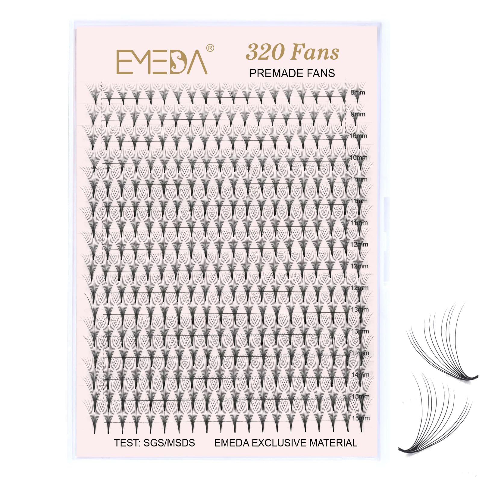 EMEDA 320 Fans Premade Lash Fans Pointy Thin Base XL Boxes Premade Fans Eyelash Extensions Stable D Curl Lash Extension Premade Fans Pre Fanned Volume Lash Extensions (10D-0.07-D-8-15mm)