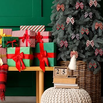Chuangdi 150 Pcs Christmas Mini Bows for Crafts, Buffalo Plaid Ribbon Bows