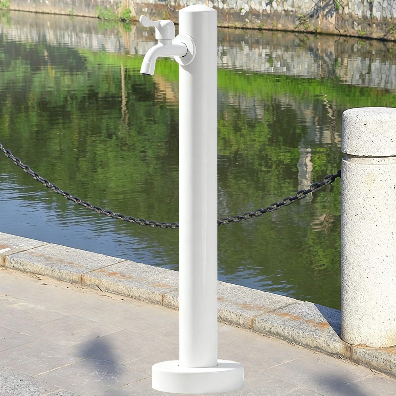 White Freestanding Outdoor Faucet, Antifreeze Water Column for Yard Park Lawn Irrigation, Yard Hydrant, Garden Tap,Stainless Steel, Decorative