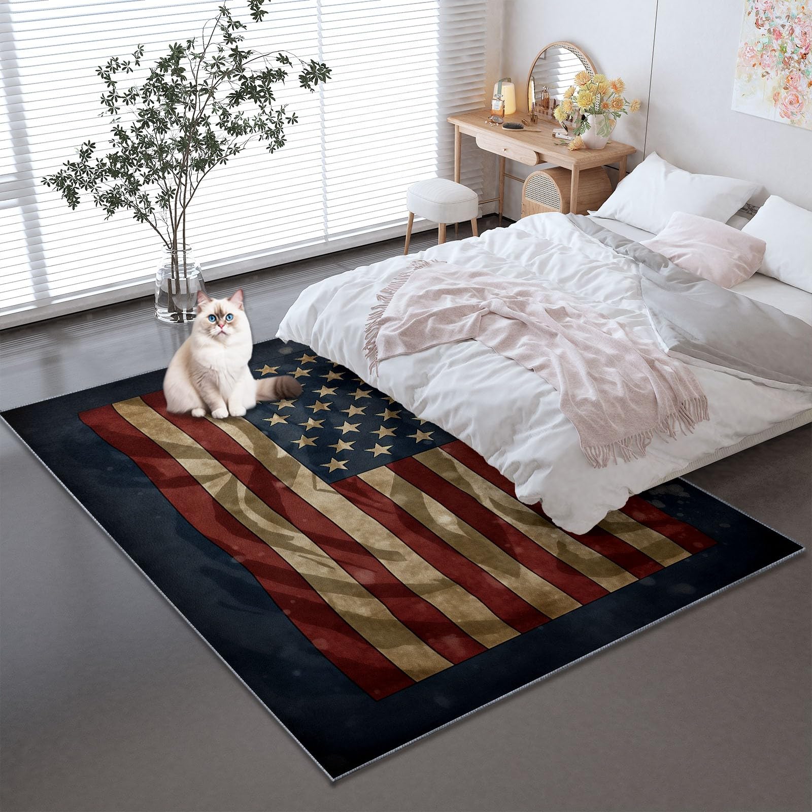 Generico Tappeto floreale 160 x 230 cm, Lavabile Comoda Resistente Tappeto con Retrò Bandiera Americana motivo - Grigio Scuro Tappeti a pelo basso per camera da letto soggiorno corridoio