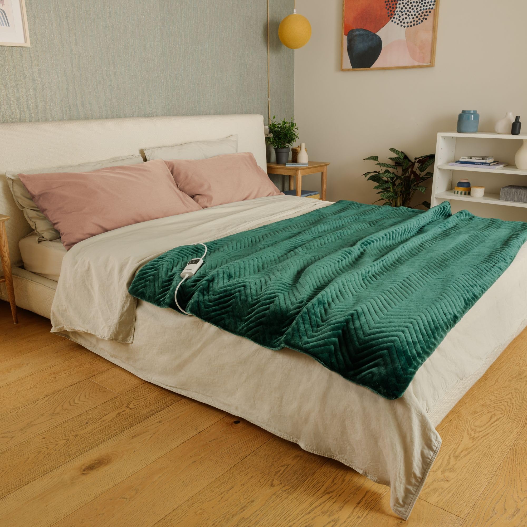 DAGA Coperta termica elettrica per divano Relax Soft Armonia Verde, tecnologia di riscaldamento Intellisense, tessuto e imbottitura in velluto, 6 livelli di temperatura, 160 x 120 cm