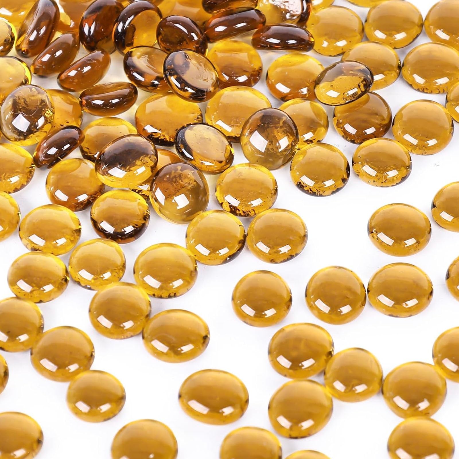 VGOODALL Perles de verre pour vases de 450 g, 160 à 180 galets en verre plats jaunes pour remplissage de vase, pierres décoratives pour décoration d'intérieur
