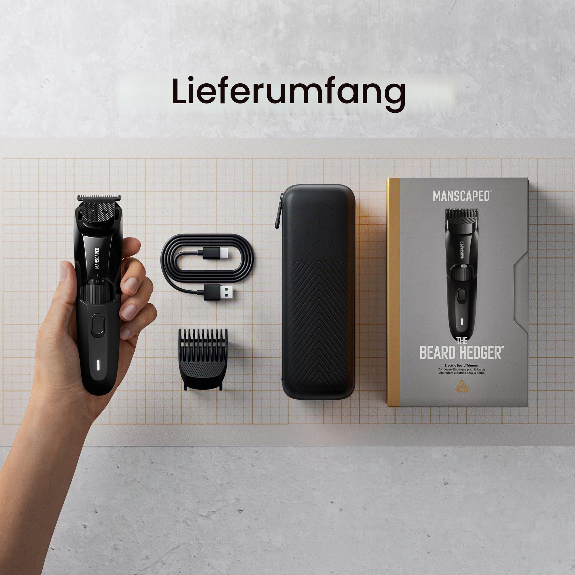 Der The Beard Hedger® von MANSCAPED®, Barttrimmer/Bartschneider, 20 Längeneinstellungen, T-Klinge aus Edelstahl für präzises Trimmen, 60 Minuten kabellose Laufzeit, Wasserdicht