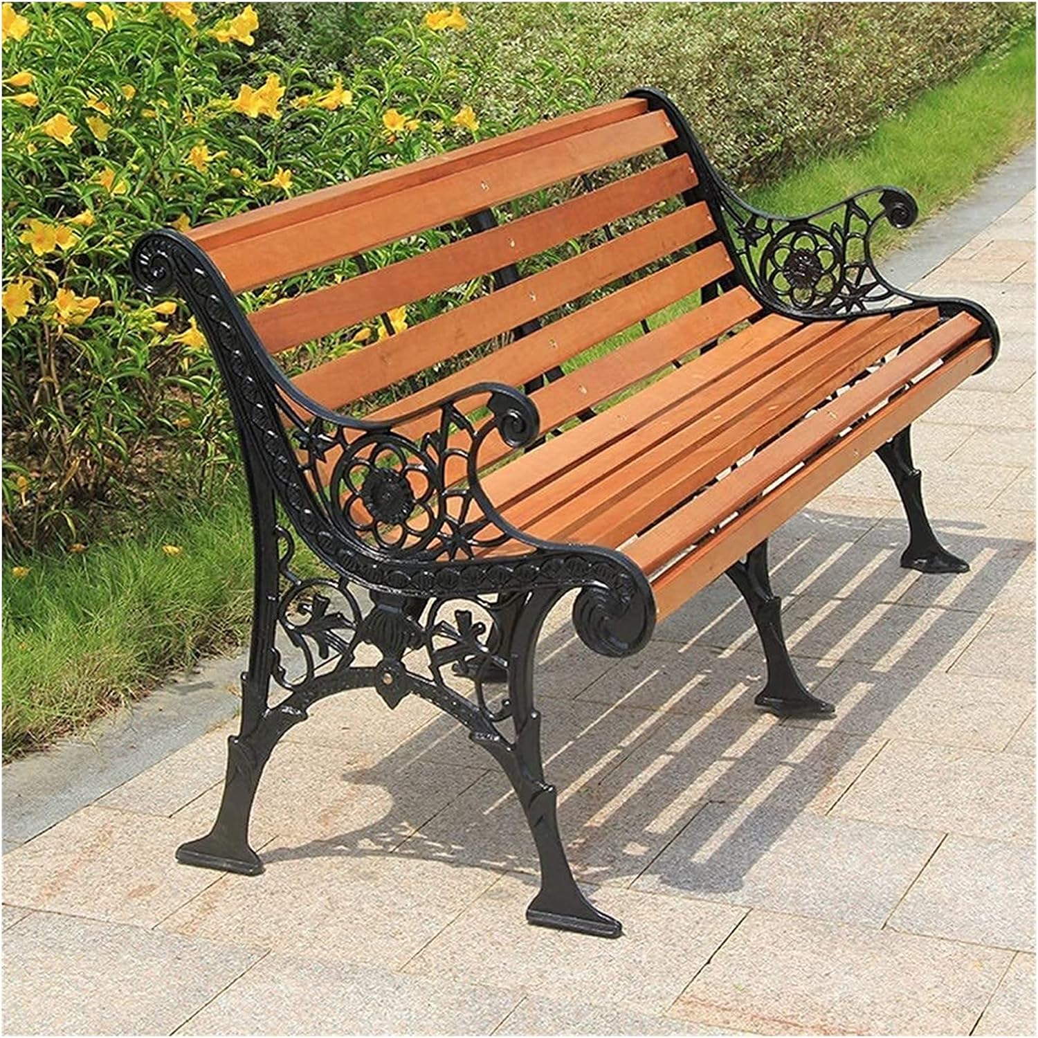 Banco para Exteriores De 59 Pulgadas, Banco para Terraza, Parque, Jardín, Tumbona, Banco para Exteriores, Asiento De Metal De Hierro Fundido para Patio De 3 Plazas, Resistente A La Intemperie