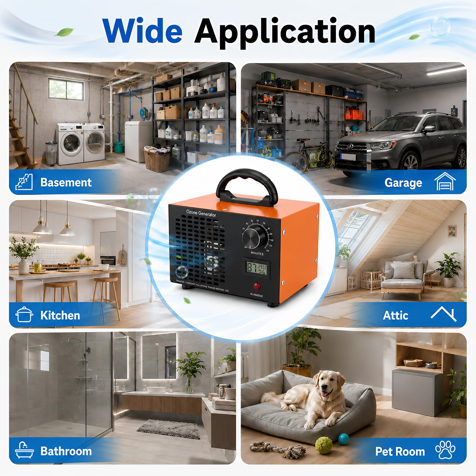 Generador Ozono 60000mg/h, Hasta 320m², con Pantalla y Temporizador 120min