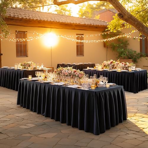 Miniatura 3 de gogoparti Faldas de mesa para mesas rectangulares de 6 pies, paquete de 6 manteles negros para mesas de 6 pies, manteles elásticos sin arrugas con