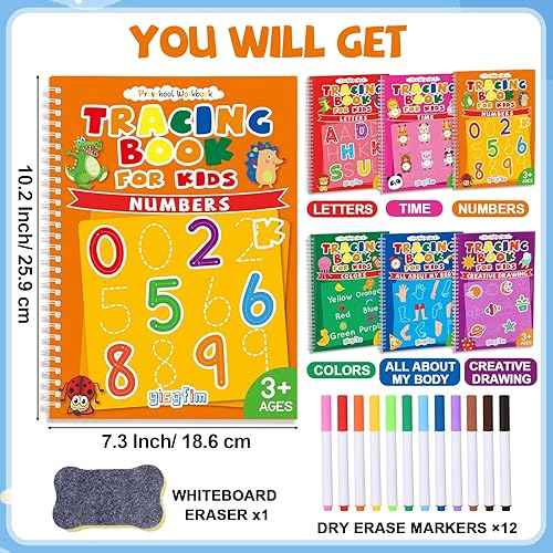 Miniatura 2 de gisgfim 96 actividades de aprendizaje preescolar Libros de rastreo para niños pequeños Práctica de escritura a mano con letras reutilizables, libros