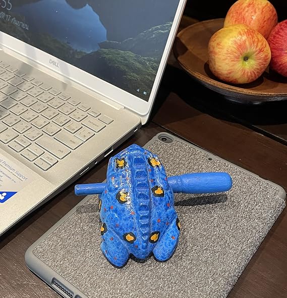 4 Wooden Frog Percussion Instrument Wood Frog Guiro Rasp Tone Block Thailand Handcraft Musical Lucky Frog Home Office Decoration Adorable Gift (Blue)