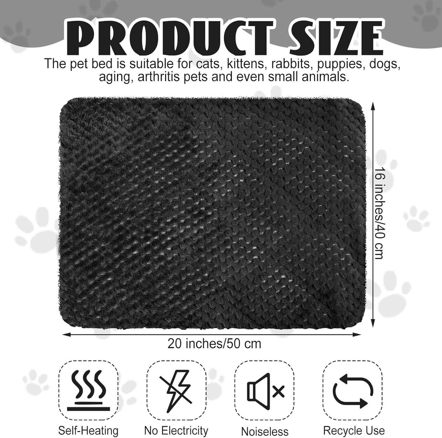Drydiet 4 Pcs Self Heating Cat Pad Self Warming Cat Bed Dog Heating Pad Washable Thermal Pet Mat for Indoor Outdoor Pet 16 x 20 Inch Removable Non Slip(Black)