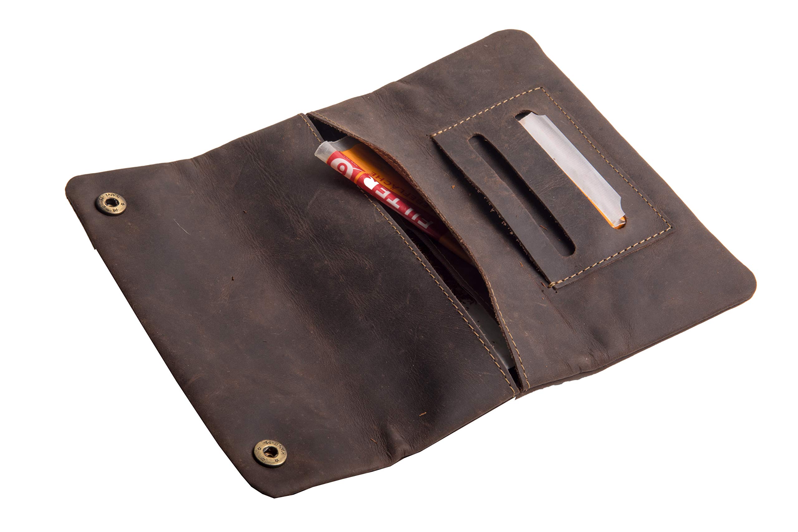 NDERS Pochette de Tabac Pochette en Cuir véritable Sac à Tabac Sac de Fumage Design Allemand (Marron-arbre)
