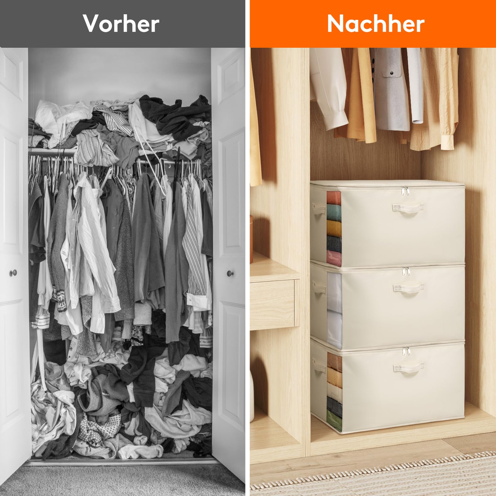 Lifewit 60L Bettdecken Aufbewahrungstasche mit Griffen, Beige, 6 Stück