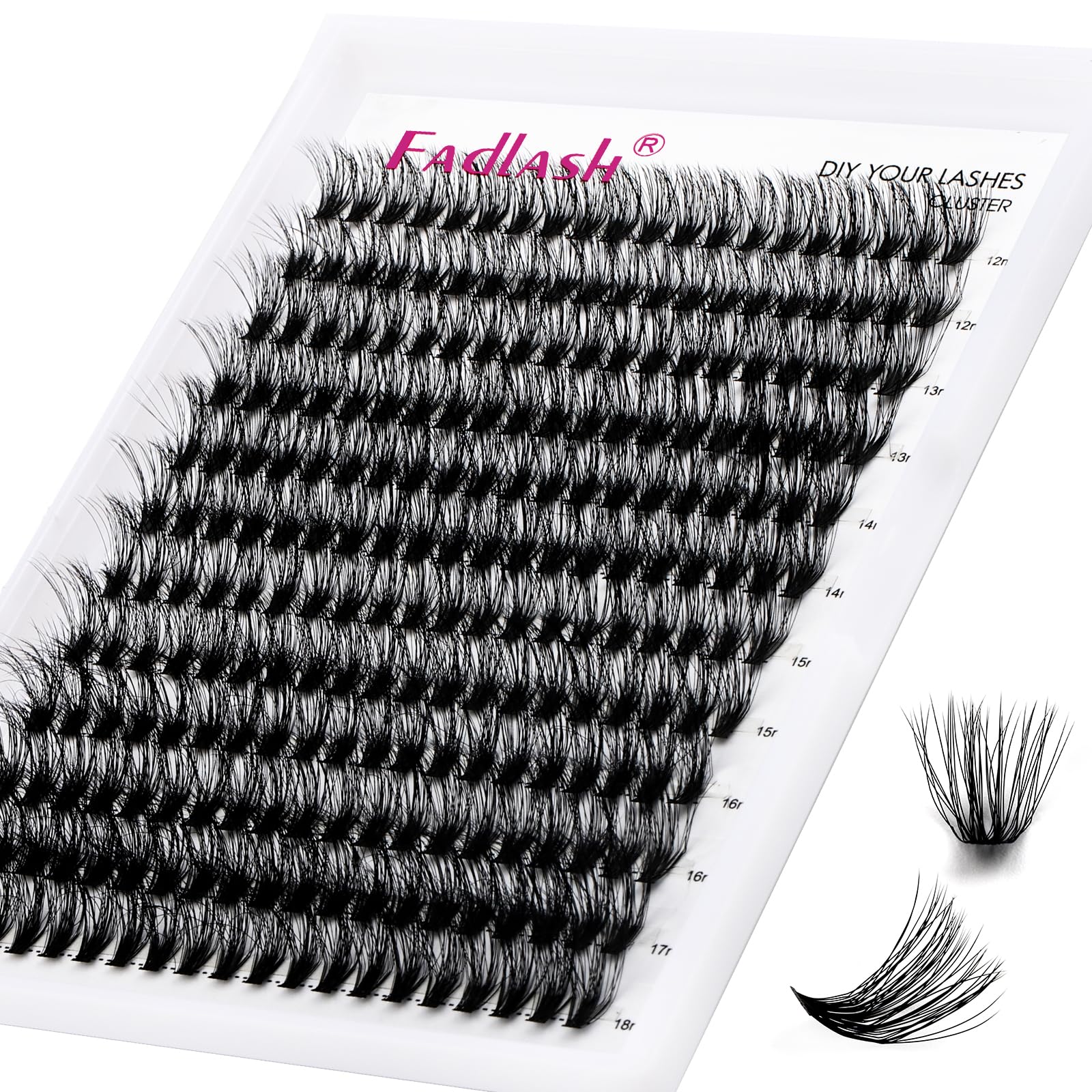 FADLASH Individual Cluster Lashes Large Tray 30D 0.07 D Curl 12-18mm 3D Russian Lashes Fluffy Wispy Natural DIY At Home