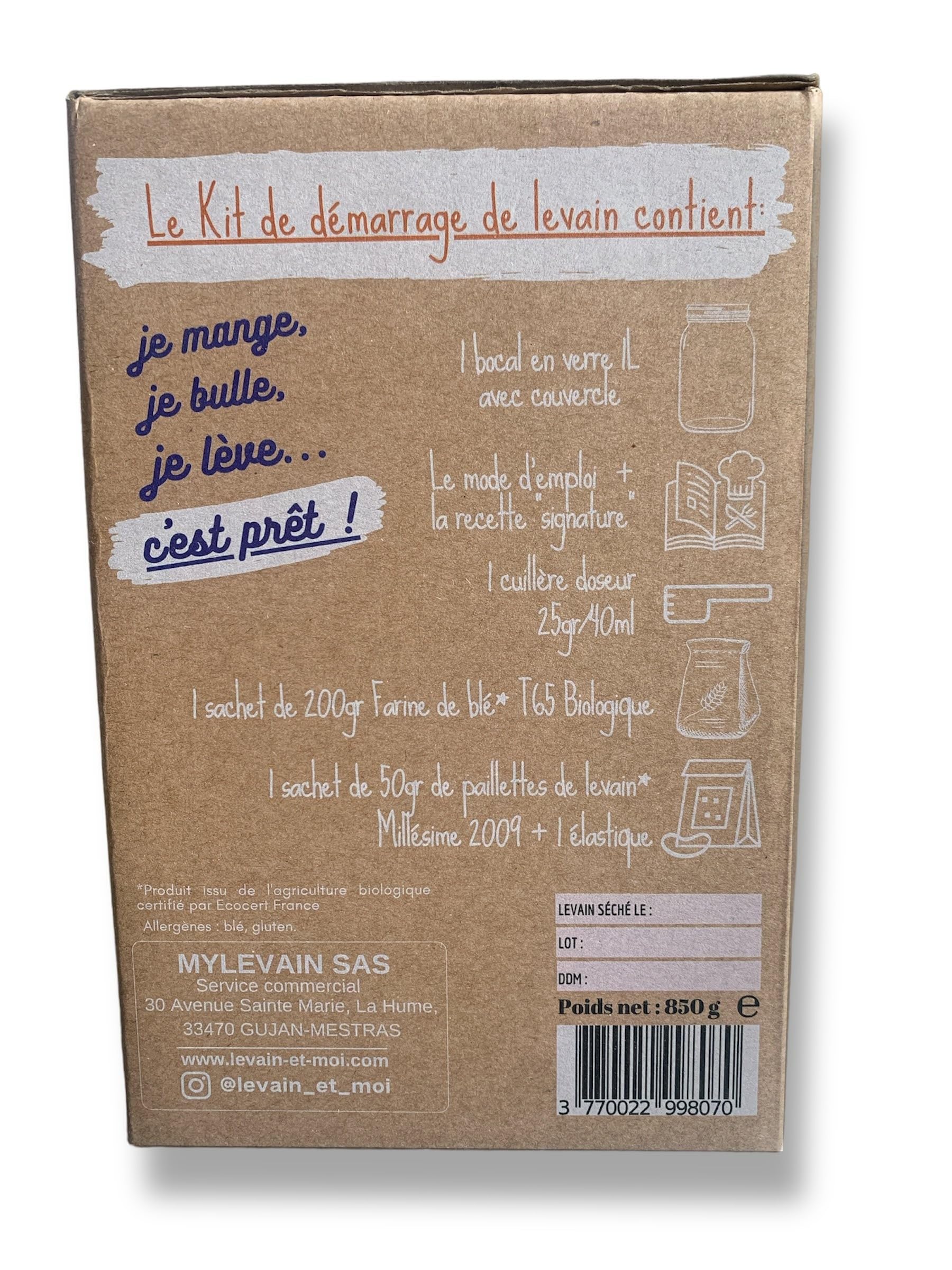 Box Kit LEVAIN avec Souche LEVAIN BIO Millésime 2009 – Sourdough Starter Kit – Réveil 24h