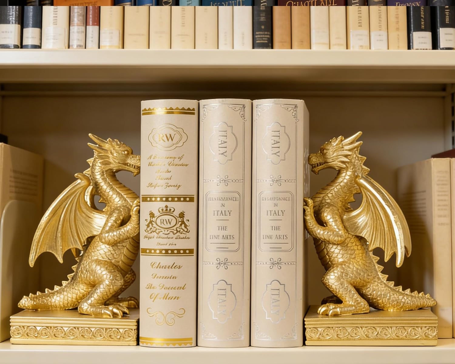 Dragon Statue Decorative Bookends for Shelves, Regal Gold Dragon Statue Home Office Decoration, Fantasy Dragon Figurine Enthusiasts Gifts - Image 7