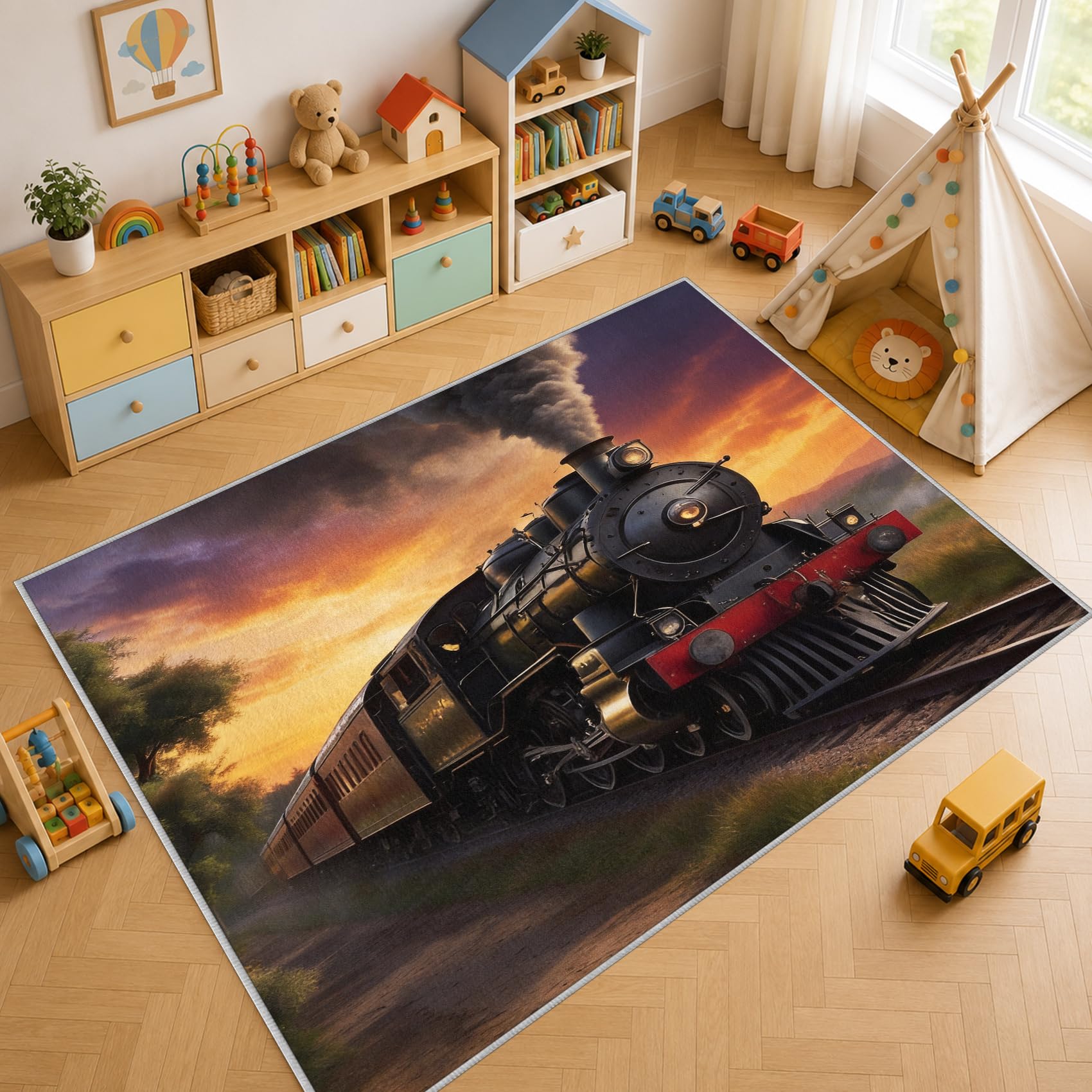 Tapis Train à Vapeur Vintage Lavable en Machine Antidérapant 80x150cm