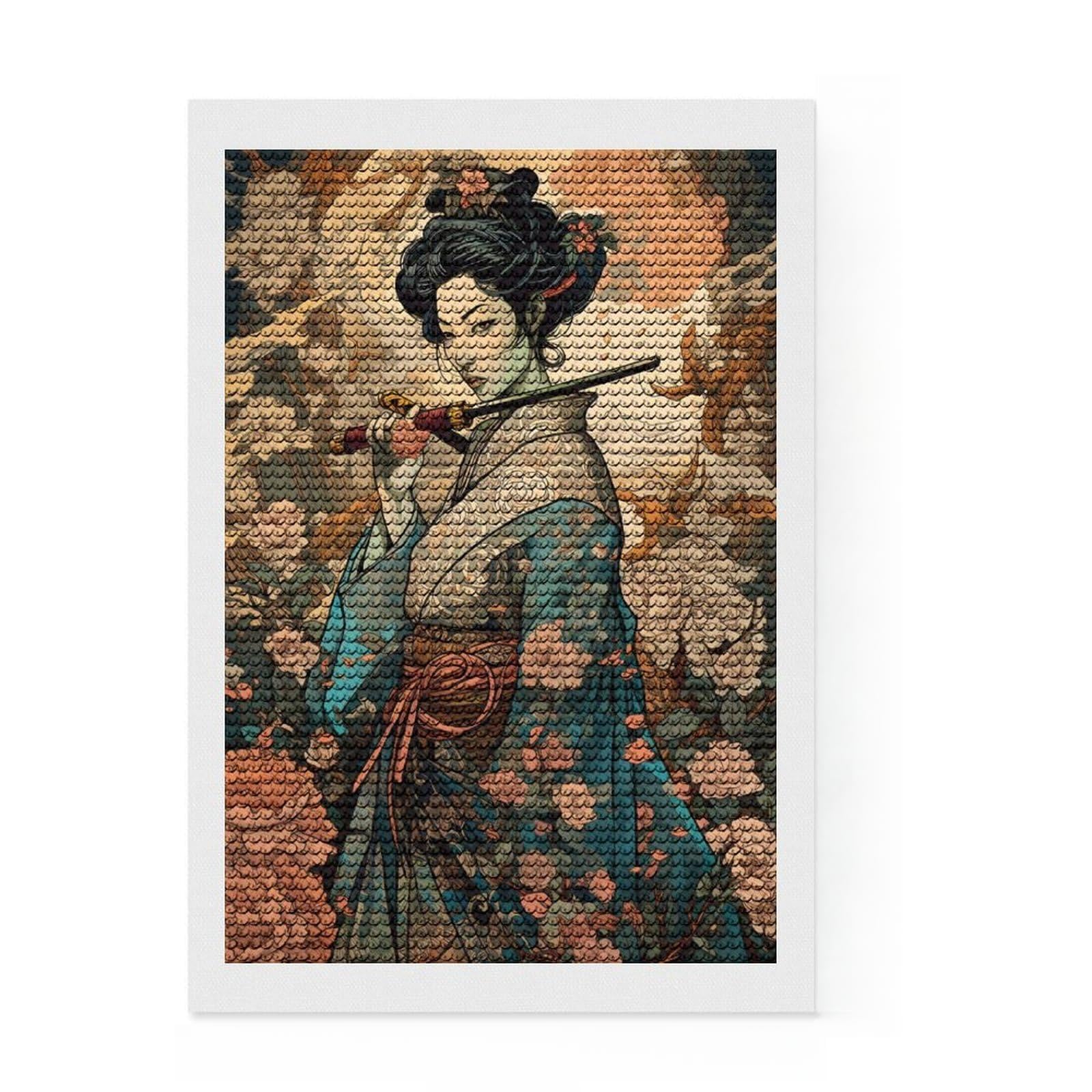 Junmoney Japanese Girls 002 Full Drill Diamond Painting Kit 8"x12", Boho Decor, for Family Craft Time, Mindful Craft Activity, Gift Idea