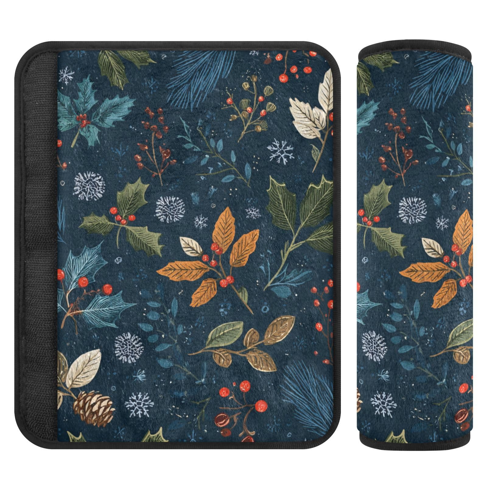 2 Pack Seatbelt Covers Seat Belt Cover Pad for Adults Boys Girls Car Seat Strap Covers Pads Cushion Universal Shoulder Strap Pad Protector for Backpack Camera Bag 10x7.7Inch Vintage Blue Holly Leaves
