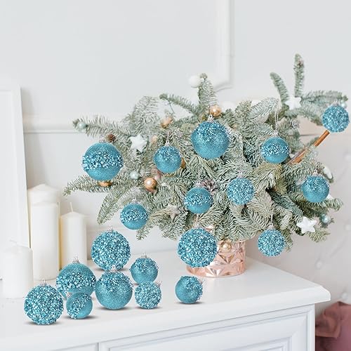 Miniatura 33 de Poen Juego de 24 adornos de bolas de Navidad con brillantina para colgar en el árbol de Navidad, bolas de Navidad de espuma con lentejuelas, Oro rosa