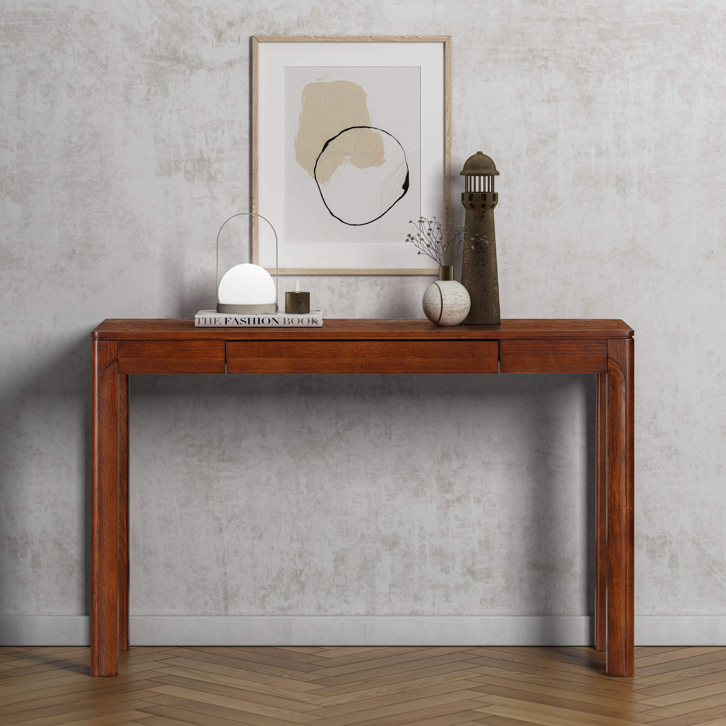 NTC Flow 47-Inch Console Table, Modern Solid Wood Entryway Table with Hidden Drawer, Waterproof & Heat Resistant, Narrow Table for Hallway, Living Room & Foyer, Dark Walnut