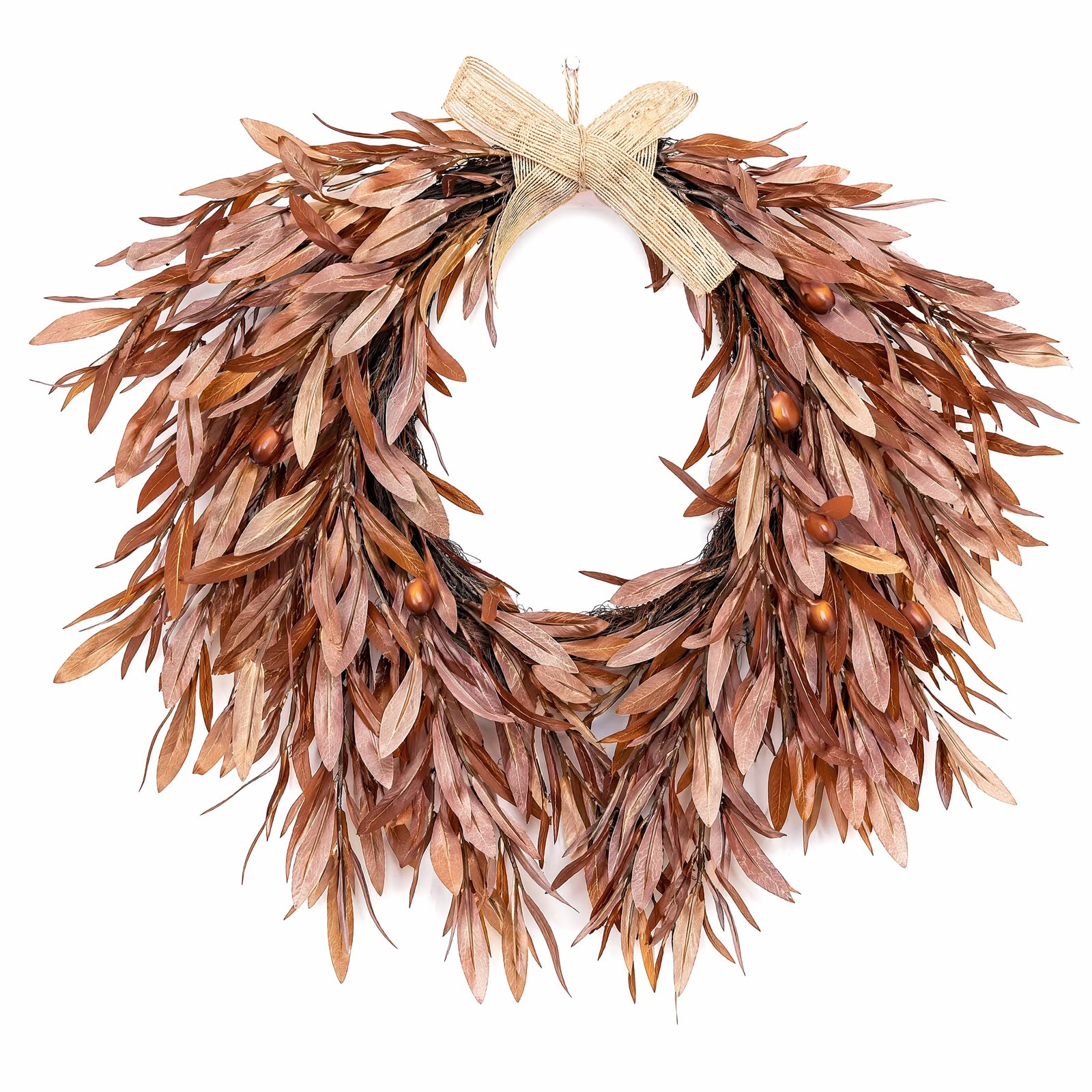 Fall Wreath for Front Door, 24" Full Realistic Olive Leaf & Berry Wreath