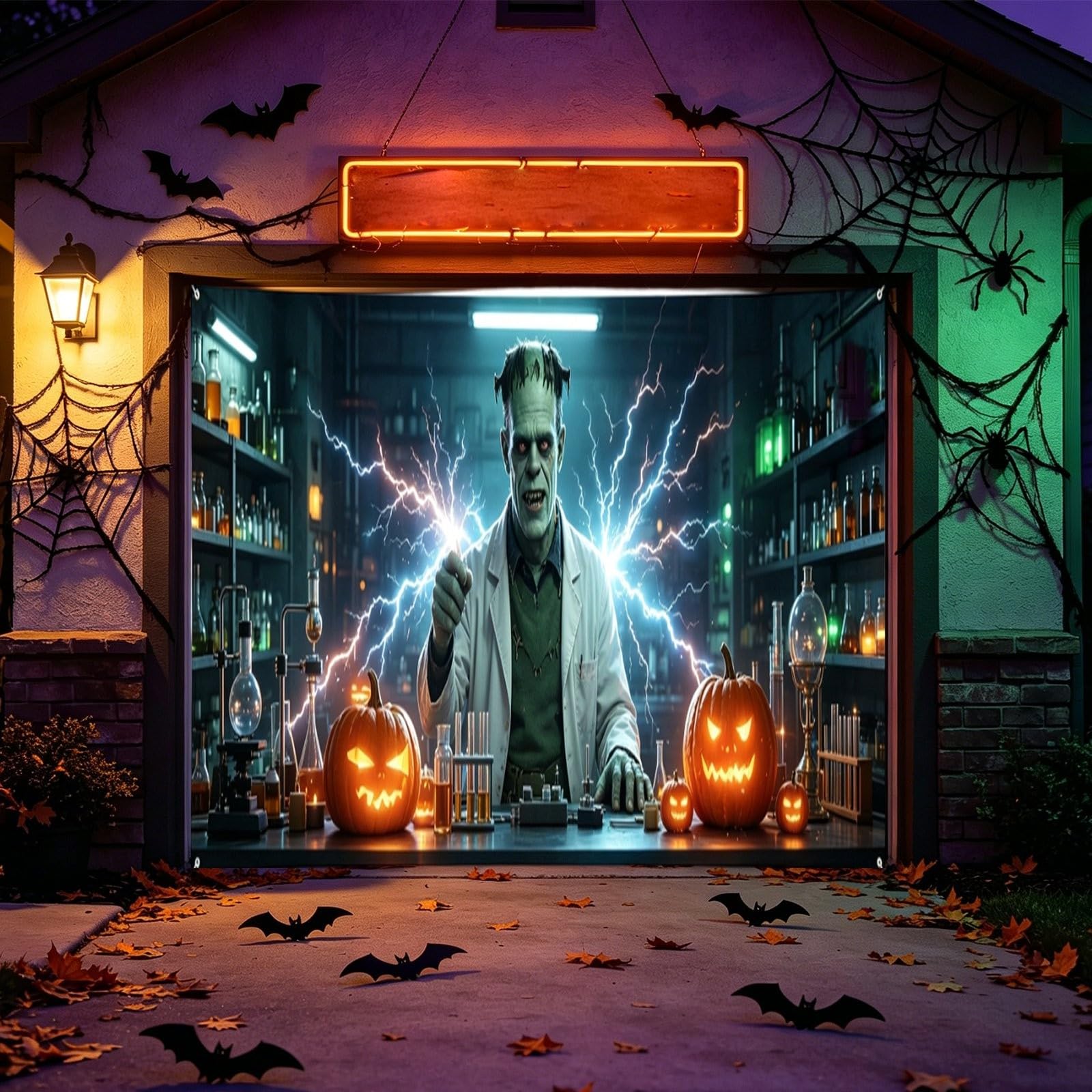 Letrero de patio con temática de Halloween para puerta de garaje para entrada frontal festiva, pancarta colgante para temporada, fácil de instalar, exhibición al aire libre