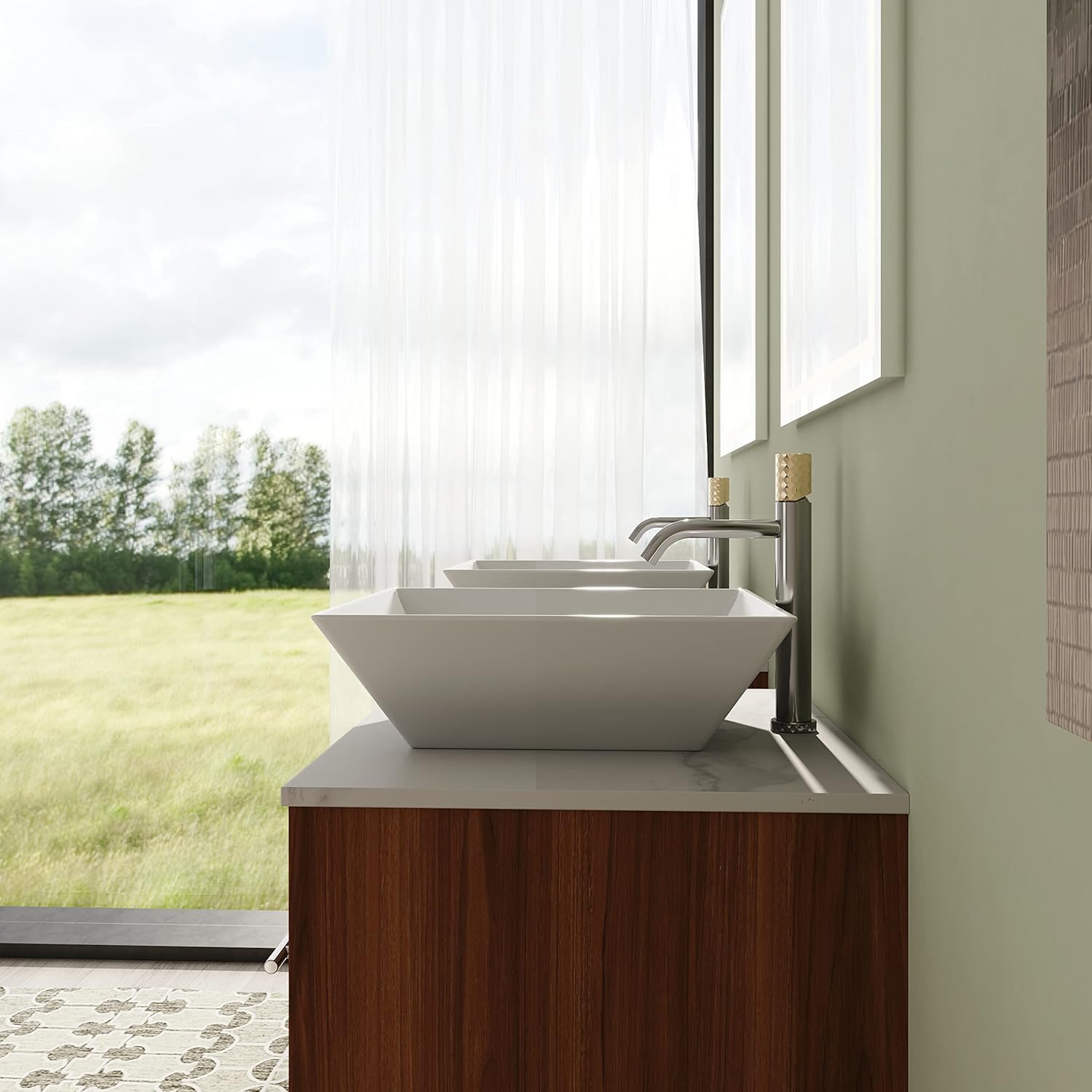 60" Bathroom Vanity with Sink, 60 Inch Freestanding Bathroom Vanity, Double Sinks Bathroom Vanity Combo, Brown Floor Standing Cabinet Set(054-BASIN101)