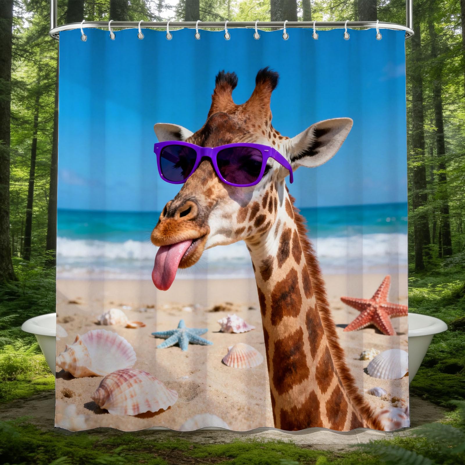 Hongduo 3D Giraffe Shower Curtain for Stalls Bathtubs Tropical Bathroom Decor Shower Curtain Set Polyester Fabric Waterproof 180x200cm/71X79 Inch with Hooks