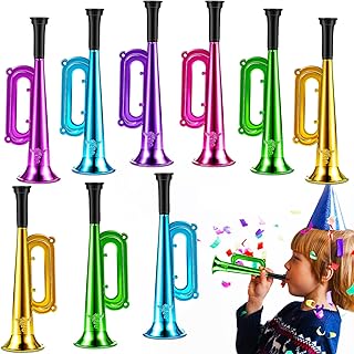 24 Pack Metallic Trumpets Plastic Musical Instruments Noise Makers Plastic Trumpet Toy Trumpet Music Party Favors Noisemaker Toys for Parties Events Stage Props, Assorted Colors, 7 Inch