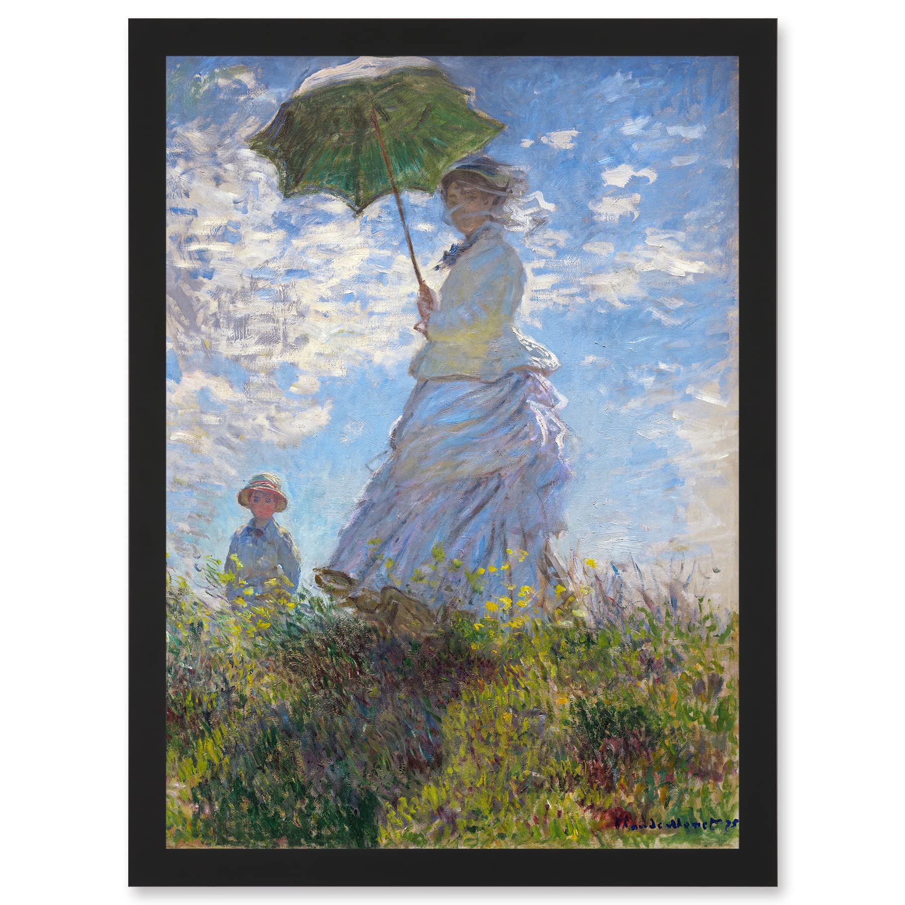 Artery8 Claude Monet Woman With Parasol Madame Monet And Son Painting Artwork Framed Wall Art Print A4
