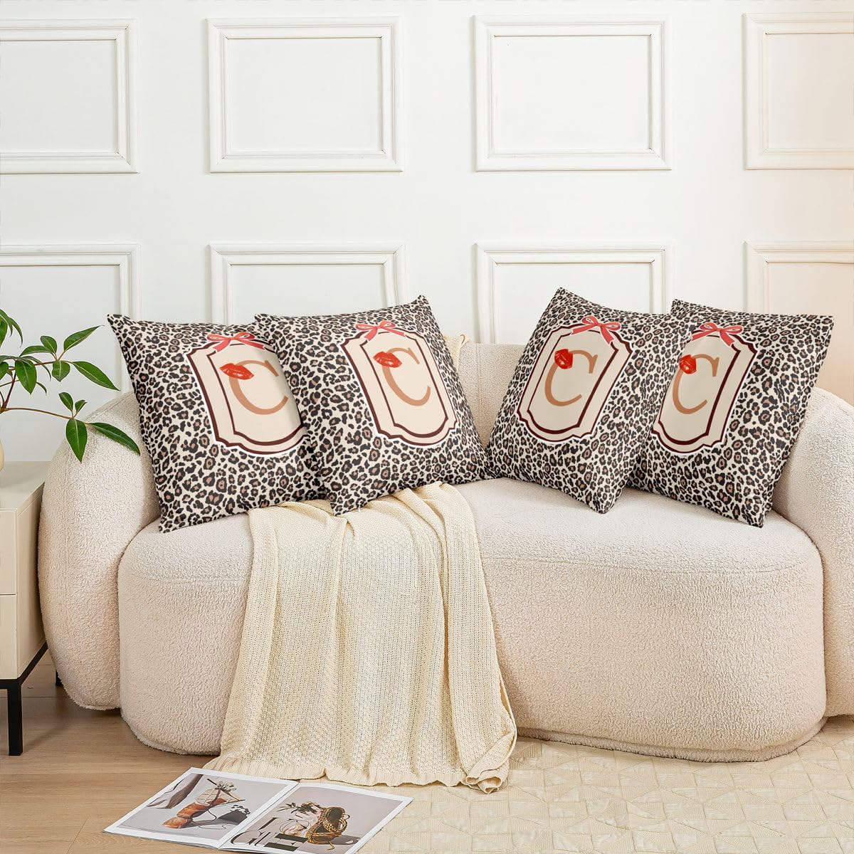 Homewish Set di 4 federe per cuscino con stampa leopardata, 50 x 50 cm