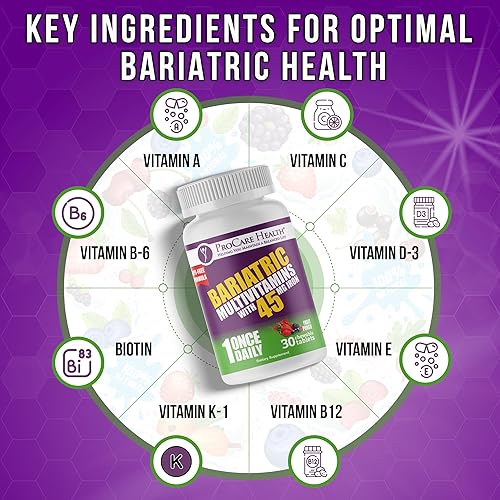 Miniatura 4 de Procare Health Multivitamínico bariátrico con hierro 45 mg masticable (30 tabletas)  Píldoras masticables multivitamínicas bariátricas sabor ponche