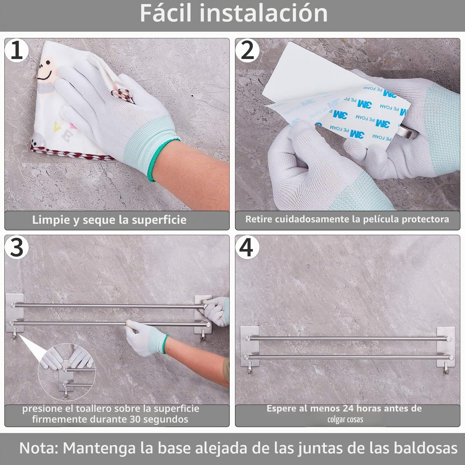 Vista Toallero de Baño sin Taladro con Fuerte Adhesivo 43.5CM Plata Acero Inoxidable Toallero de Baño Accesorio de Baño Accesorio de Baño sin Taladro para Baño y Cocina