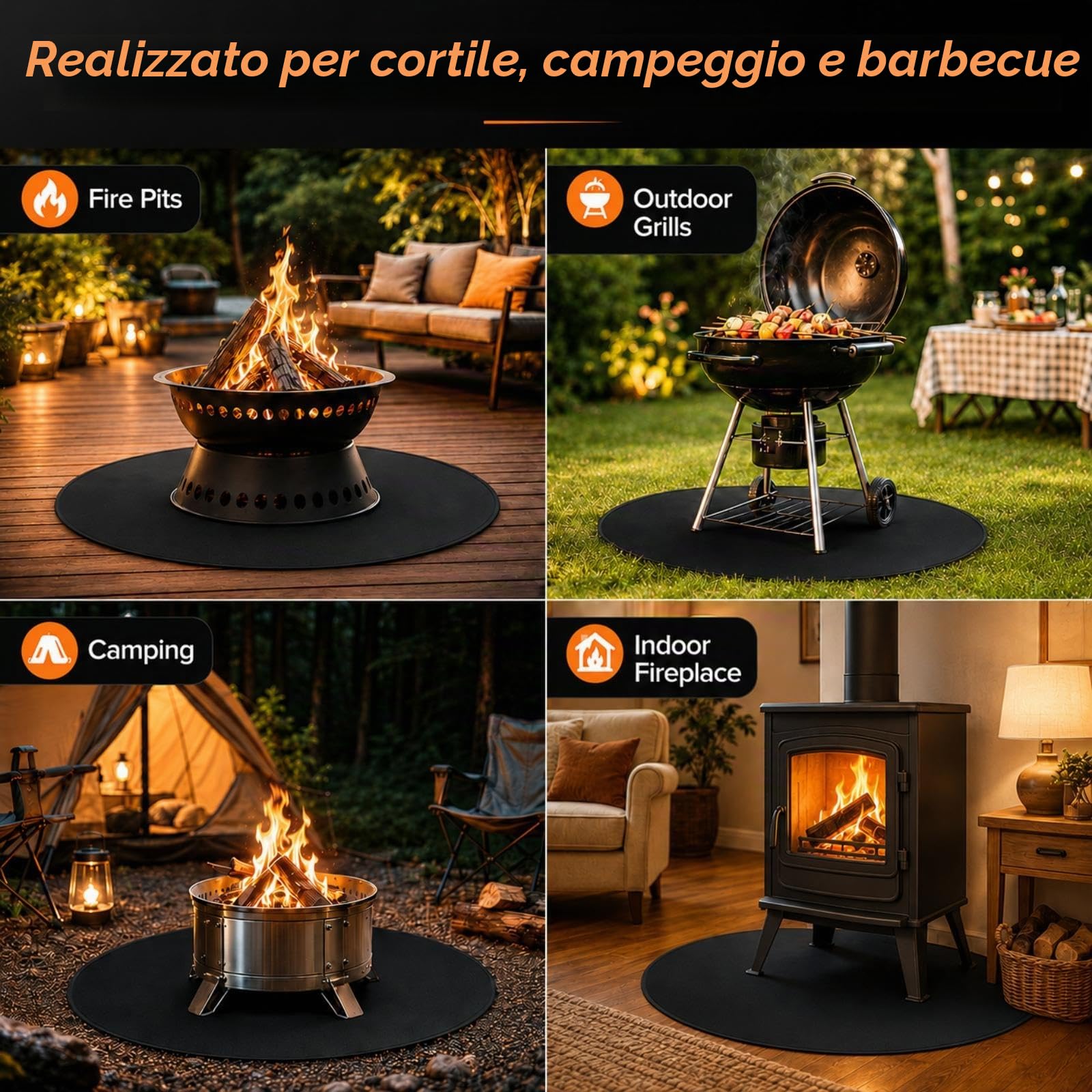 Tappetino Per Braciere Per Falò Singolo, Coperta Rotonda Sotto la griglia per griglia esterna, tappetino ignifugo, a prova di olio, impermeabile, accessori per barbecue(90 cm)