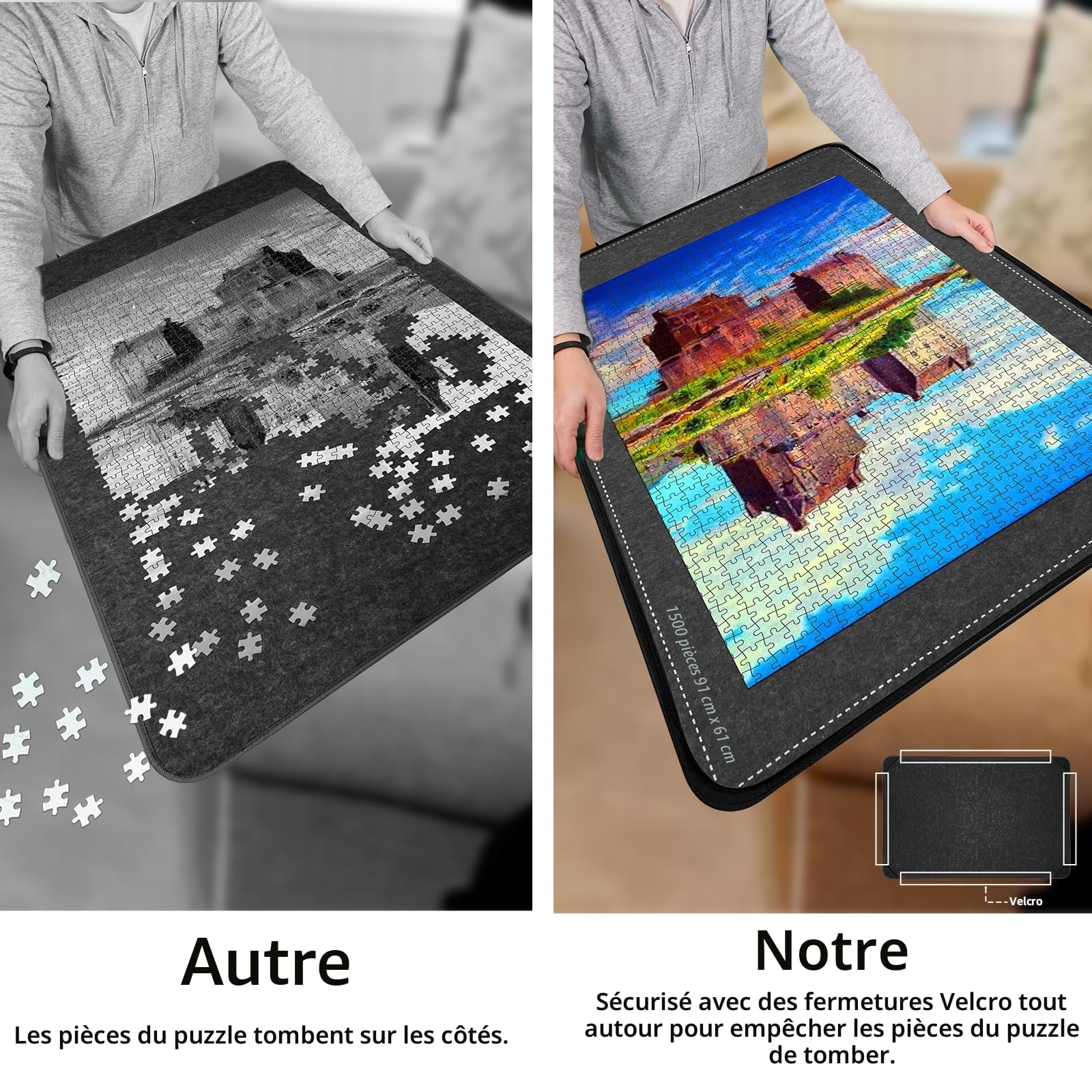 MOZOOSON Tapis Puzzle 2000 Pieces Pliable, Plateau Puzzle Portable, Surface Antidérapante, Rangement Jigsaw avec 8 Trieur
