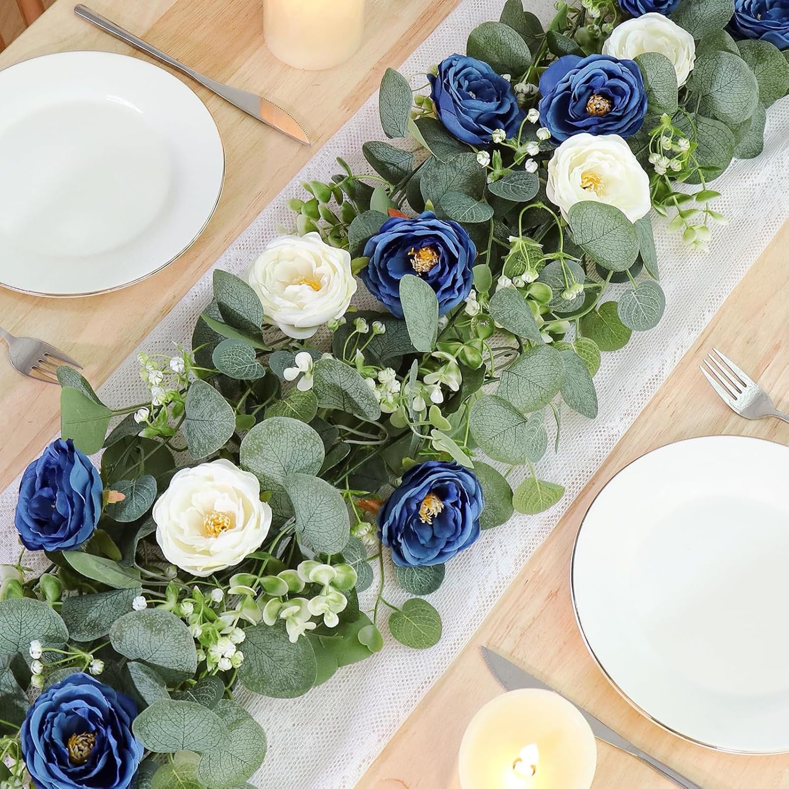 4 Sztuki Sztuczne Dekoracje Kwiatowe na Stół Fałszywe Rośliny Wisząca for Wedding Tables, Party, Home Decor Blue,One Size