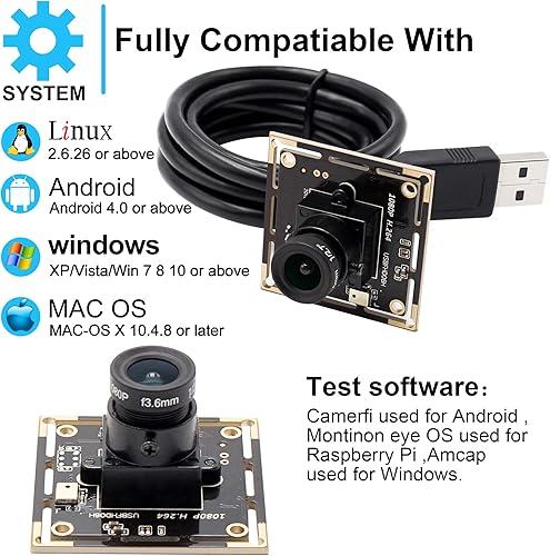 Miniatura 31 de Cámara web 1080P 0.197-1.969 in Lente Varifocal Cámara USB HD 2MP 0.01Lux Iluminación baja IMX322/IMX323 Sensor Industrial Cámara H.264 Cámara web