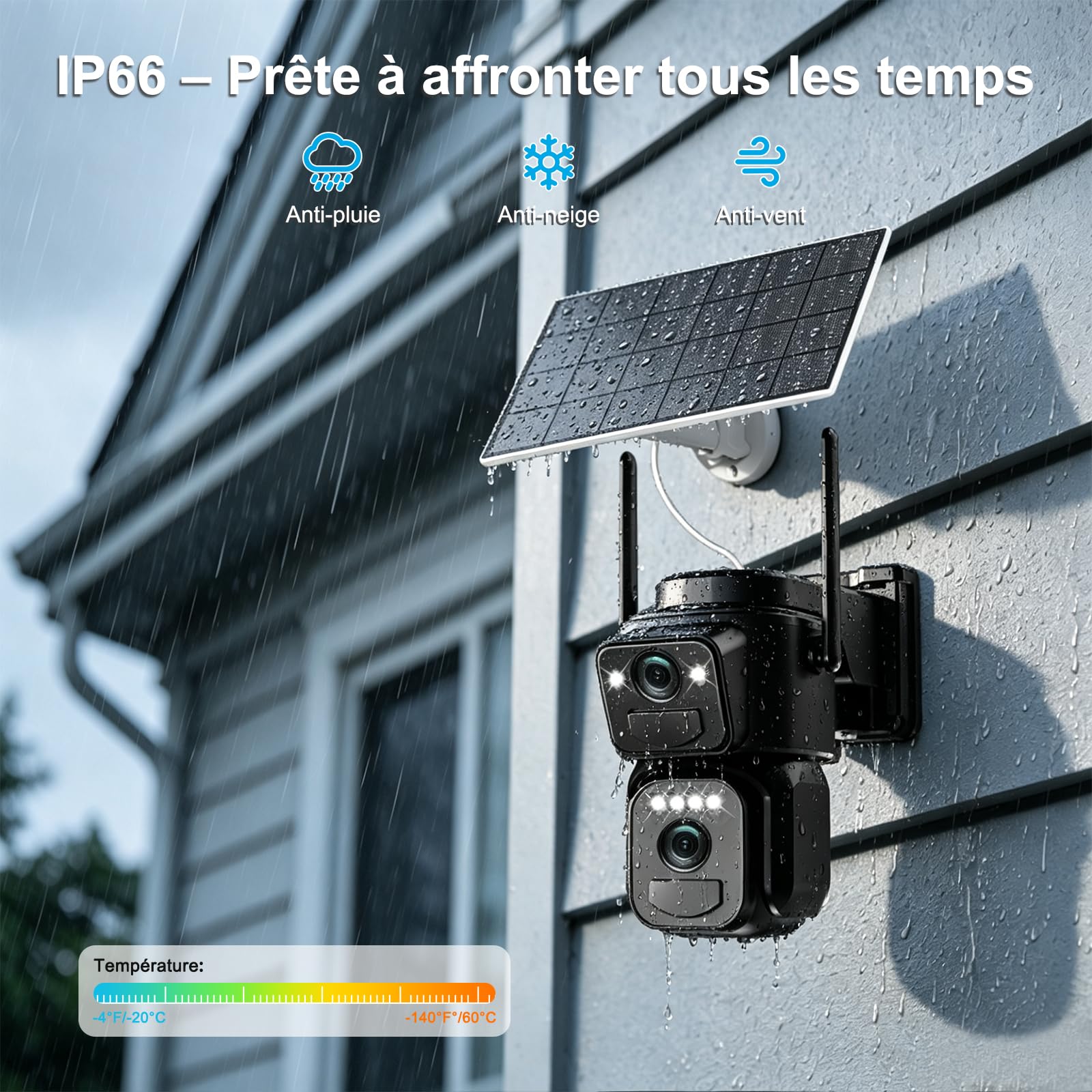 24/7 AOV Telecamera Wi-Fi Esterno con Pannello Solare,Telecamera WiFi | Senza Fili Doppio Obiettivo 4K,Videocamera Sorveglianza,Rilevamento Umano PIR,Visione Notturna a Colori,2.4G/5GHz,IP66
