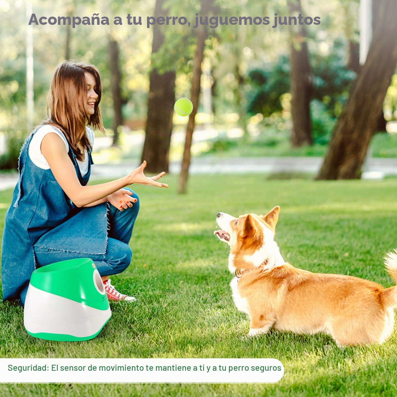 Lanzador de pelotas para perros con 12 pelotas de tenis, lanzador automático de pelotas de perro para interiores y exteriores, 3 distancias ajustables de 10 a 30 pies, máquina interactiva de