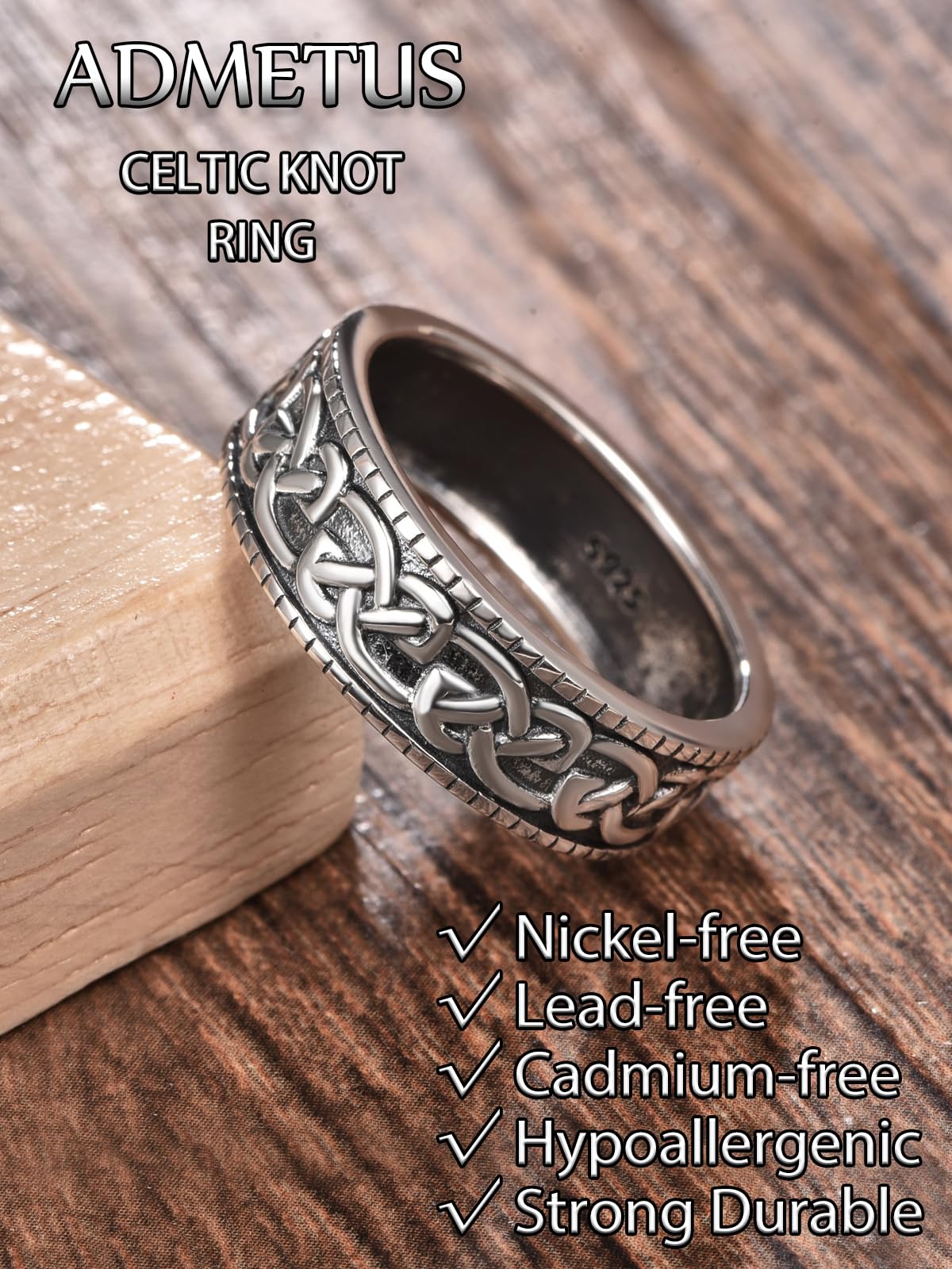 ADMETUS 925 Sterling Silber Keltischer Knoten Ring Hochzeit Ringe für Herren Keltische Ringe Keltischer Schmuck Geschenke für Herren Ring Größe 49.3-74.8 (15.7-23.8)