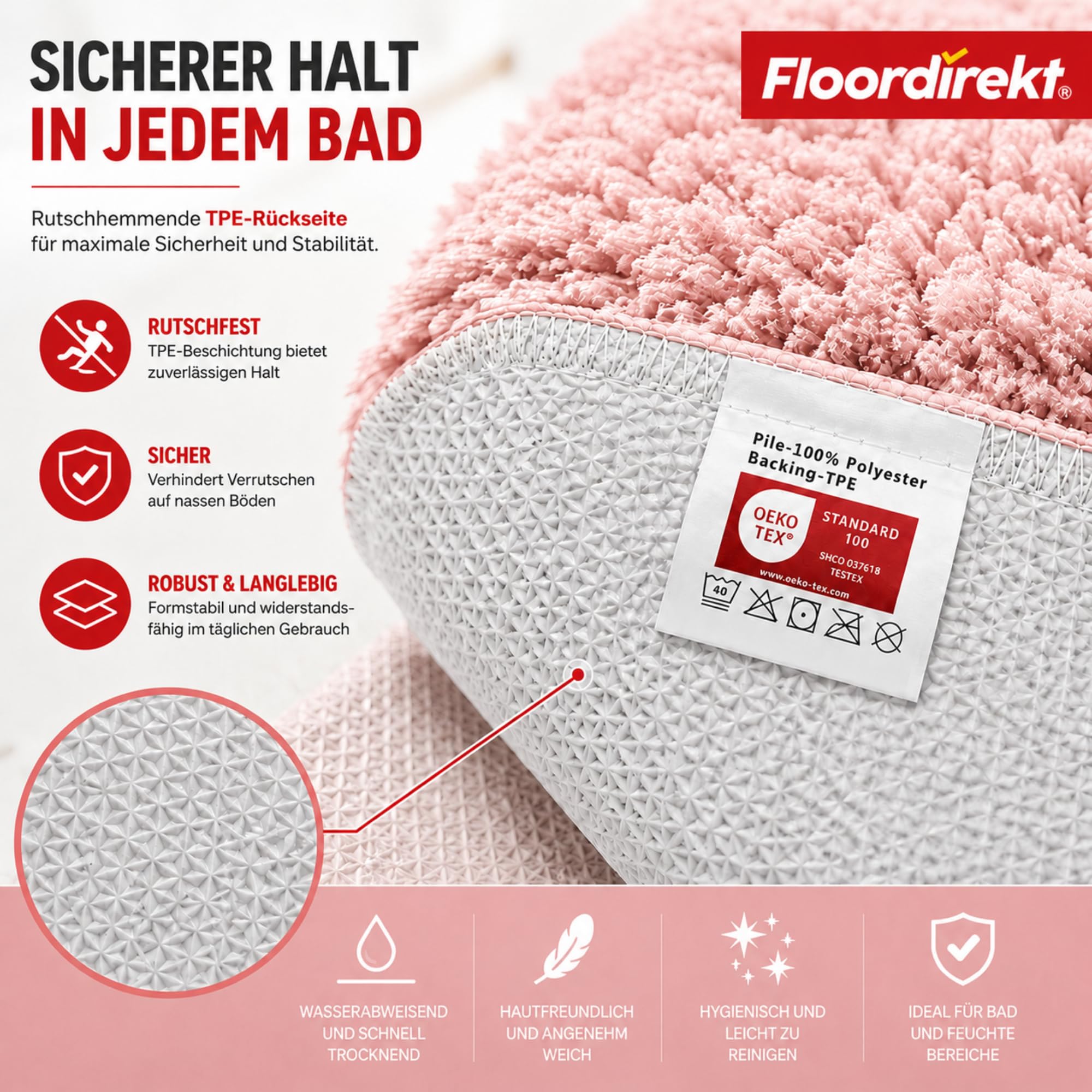 Alfombra de baño Sky | Alfombra de baño | Suave y densa | Antideslizante y de Secado rápido | Adecuado para calefacción por Suelo Radiante | Rectangular y Redondo (80 x 150 cm, Rosa)