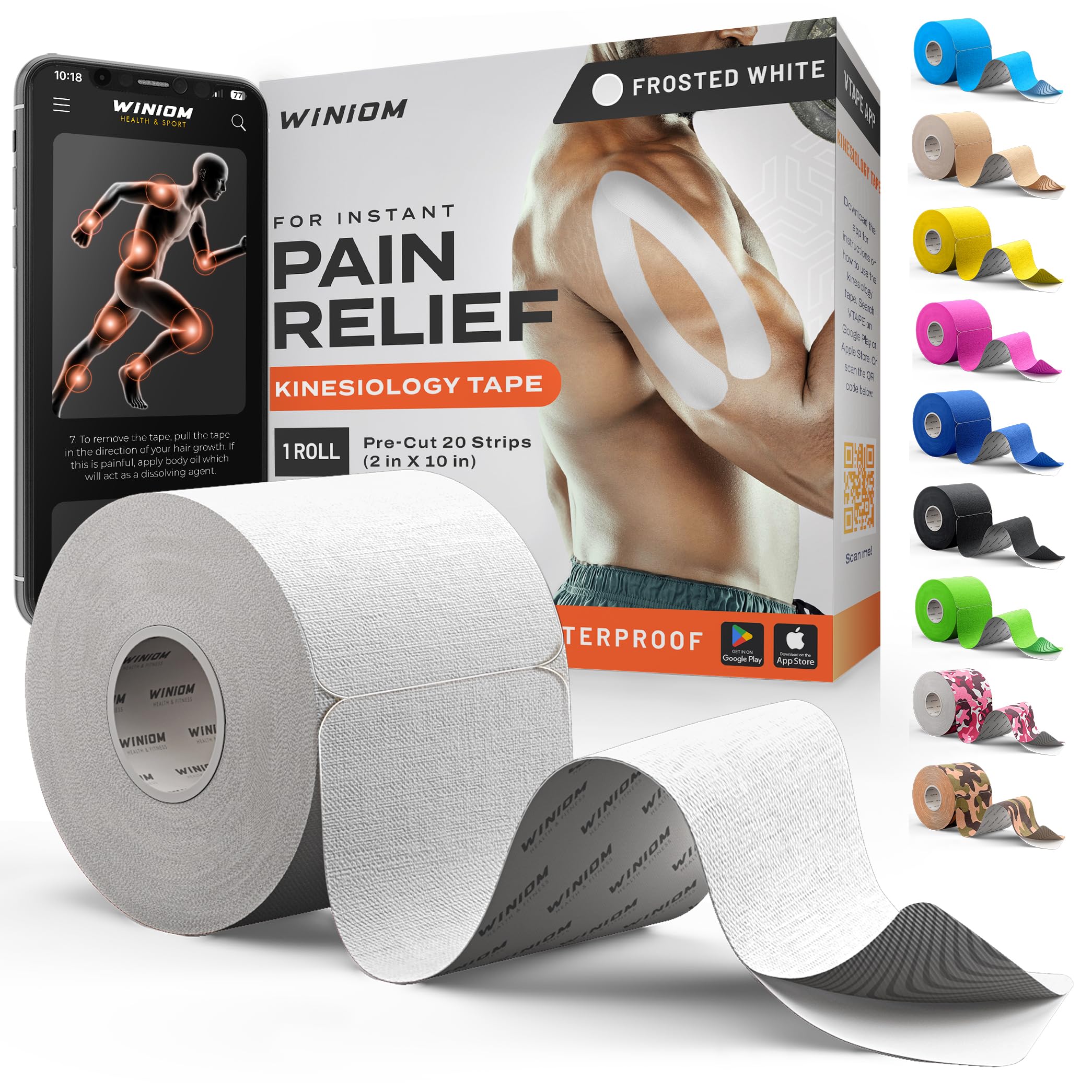 Precut Kinesiology Tape - Waterproof Athletic Tape Roll, 2"x16.4ft