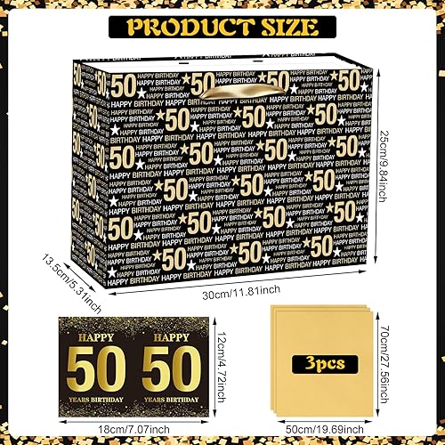 Miniatura 2 de RUMIA Bolsa de regalo de cumpleaños número 50, bolsa de regalo de cumpleaños 50 con papel de seda y tarjeta, bolsas de regalo de papel kraft de 50