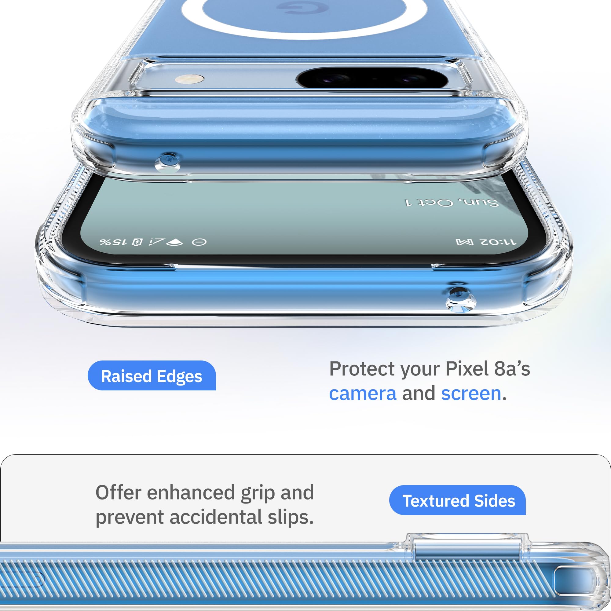 JIC AirGuard-Mag - Custodia protettiva per Google Pixel 8a, con magneti integrati per Magsafe, angoli con cuscino d'aria e antiscivolo, colore: Frost Clear Mag (2024