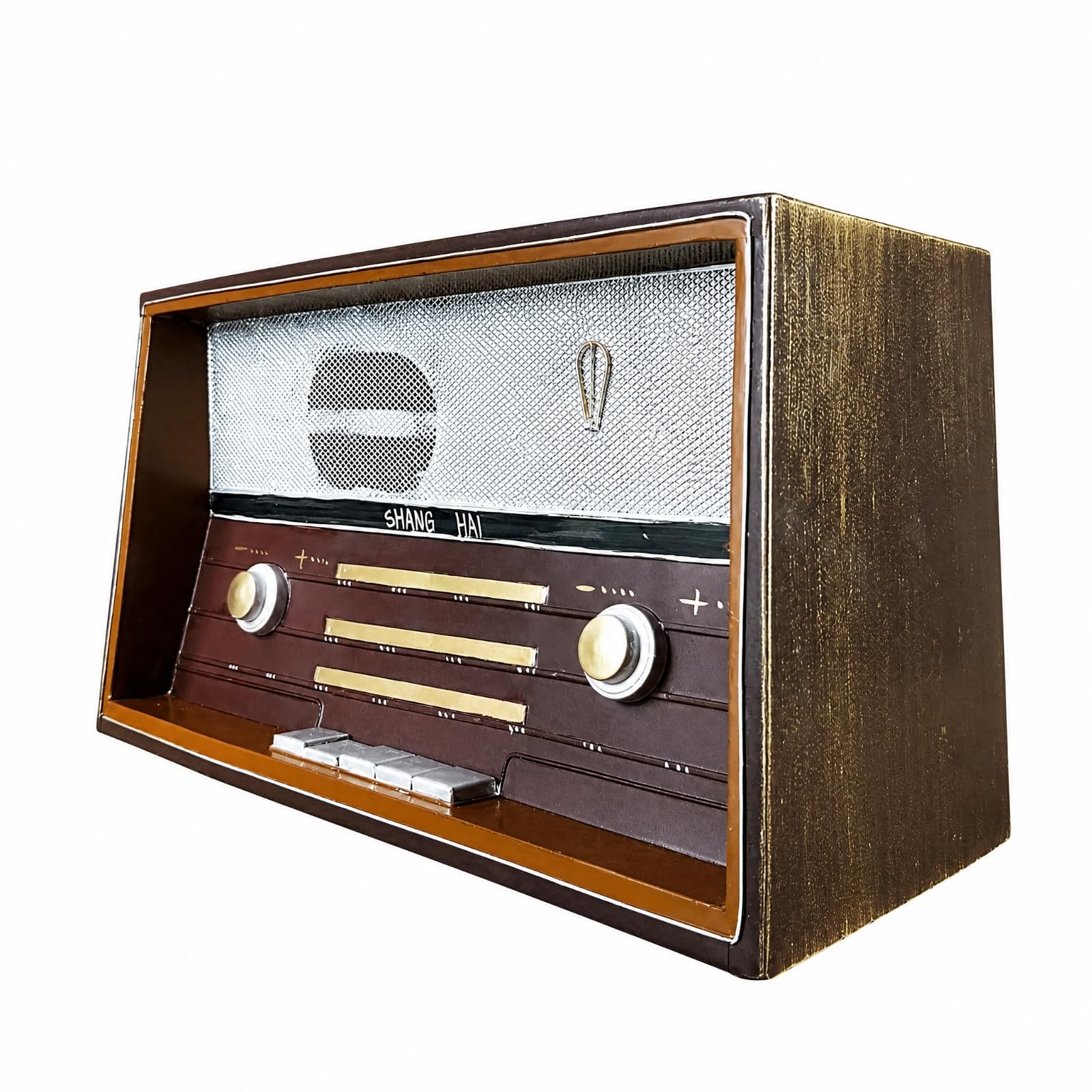 TISHITA Modèle Décoratif Radio Vintage Finition Marron Intemporel Maqute Radio Rétro en Acier Inoxydable Élégant pr Intérieur Nostalgique, Café