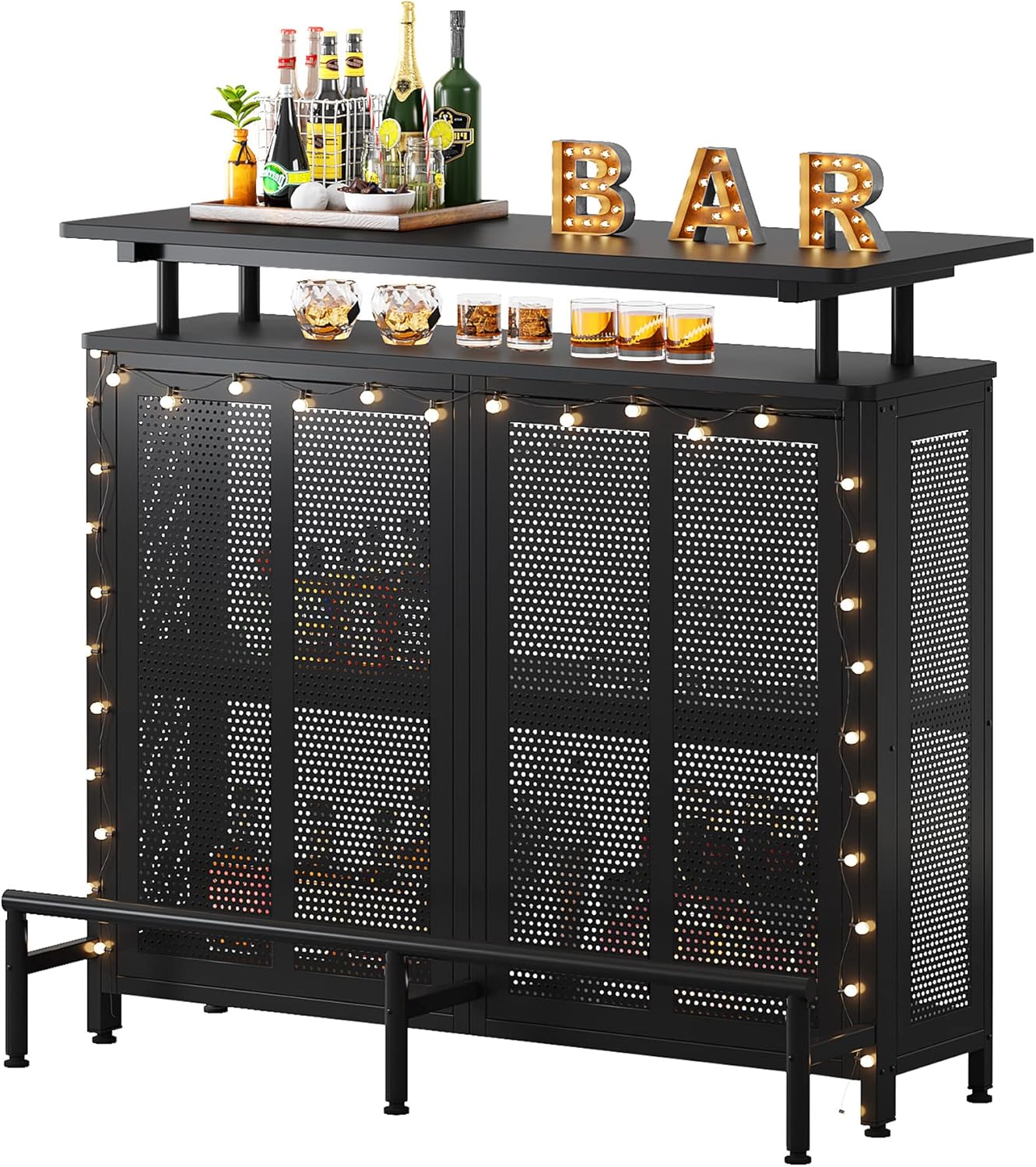 Tribesigns Home Bar Unit, 3 Tier Liquor Bar Table with Stemware Racks