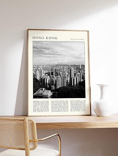 Impresión de pared de Hong Kong, arte de pared de Hong Kong, impresión de pared de China, arte de viajes de Asia, decoración de viajes, blanco y